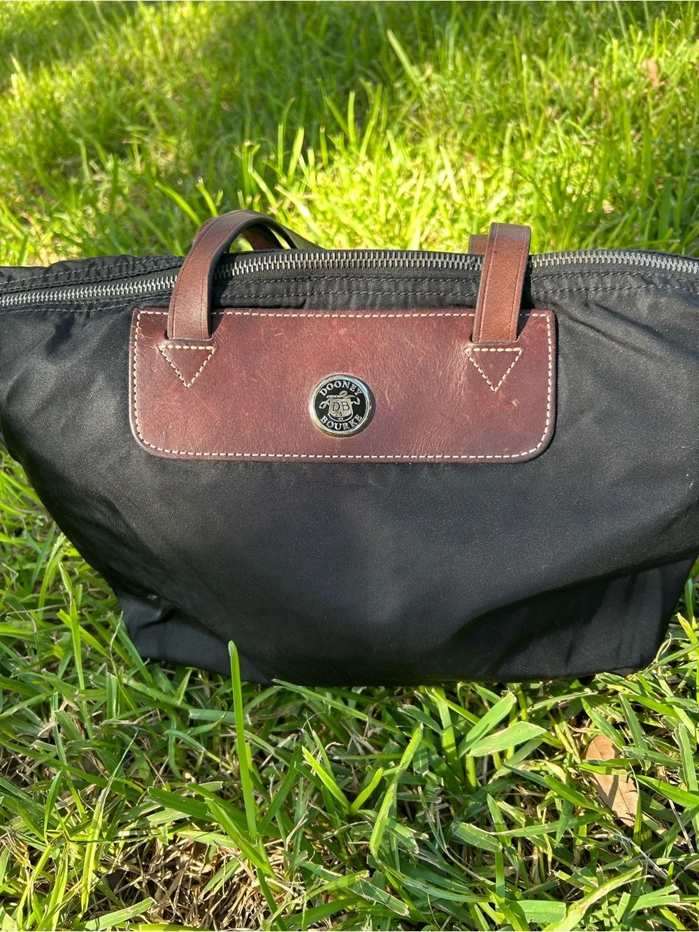 Vintage Dooney & Bourke Black Nylon Duffel with Brown Leather Trim
